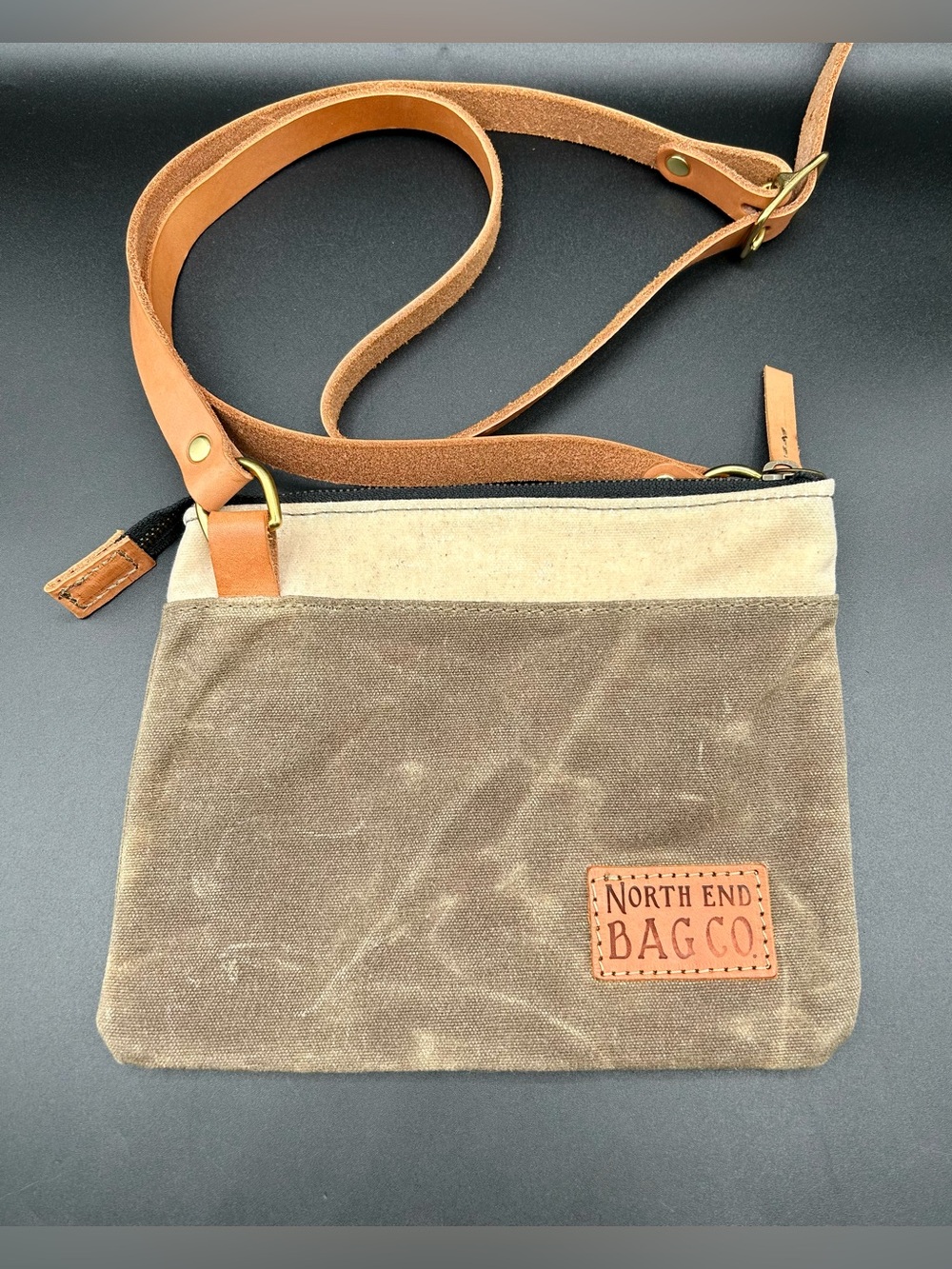 NORTH END BAG CO. Waxed Canvas and Leather Crossbody Bag.
